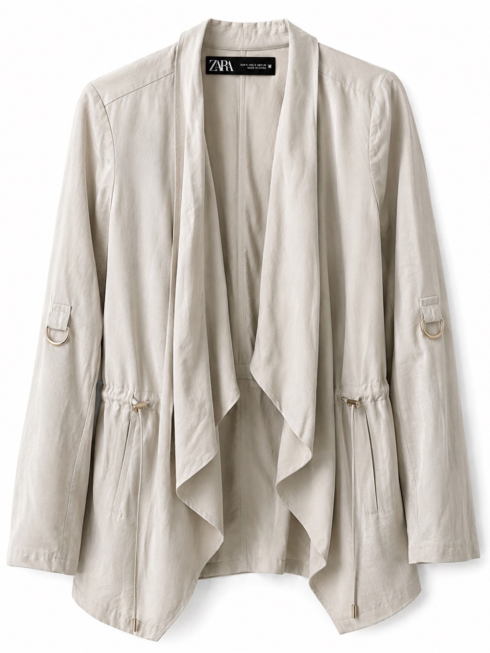 Zara Draped Waterfall Lightweight Trench Jacket in Sand - Size S